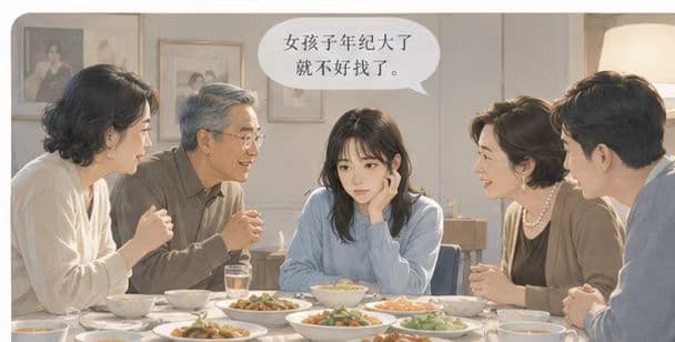 女孩子年纪大了就不好找了情境插画